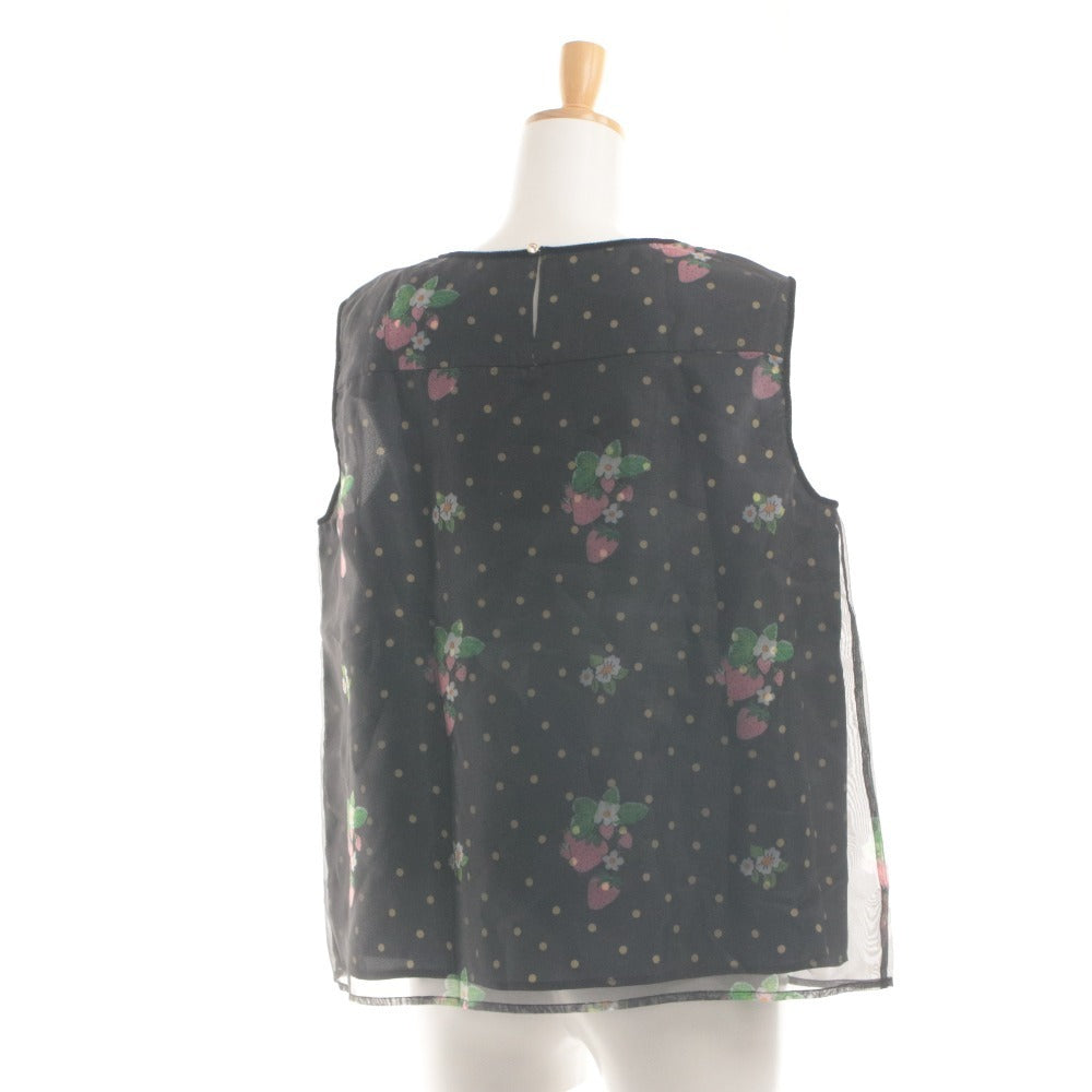 ■ フランシュリッペ franche lippee ブラウス ノースリーブ トップス イチゴ 苺 ドット レディース 3L ブラック系 未使用 タグ付き
