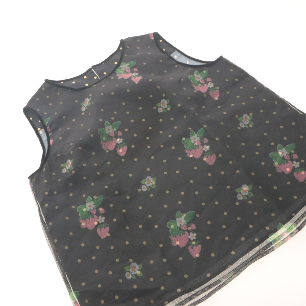 ■ フランシュリッペ franche lippee ブラウス ノースリーブ トップス イチゴ 苺 ドット レディース 3L ブラック系 未使用 タグ付き