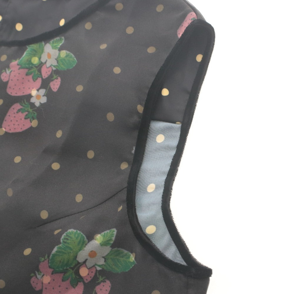 ■ フランシュリッペ franche lippee ブラウス ノースリーブ トップス イチゴ 苺 ドット レディース 3L ブラック系 未使用 タグ付き