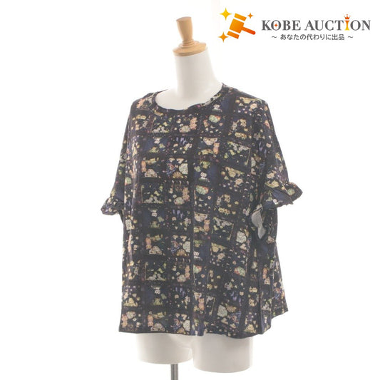 ■ ユキエモン yukiemon カットソー Tシャツ 半袖 袖フリル ねこあつめ 猫 ネコ レディース 3L マルチカラー ネイビー系 未使用 タグ付き