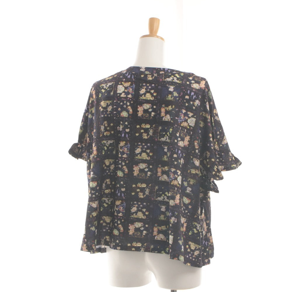 ■ ユキエモン yukiemon カットソー Tシャツ 半袖 袖フリル ねこあつめ 猫 ネコ レディース 3L マルチカラー ネイビー系 未使用 タグ付き