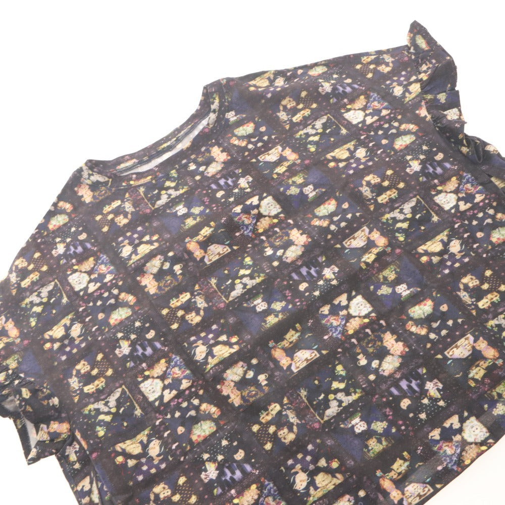 ■ ユキエモン yukiemon カットソー Tシャツ 半袖 袖フリル ねこあつめ 猫 ネコ レディース 3L マルチカラー ネイビー系 未使用 タグ付き