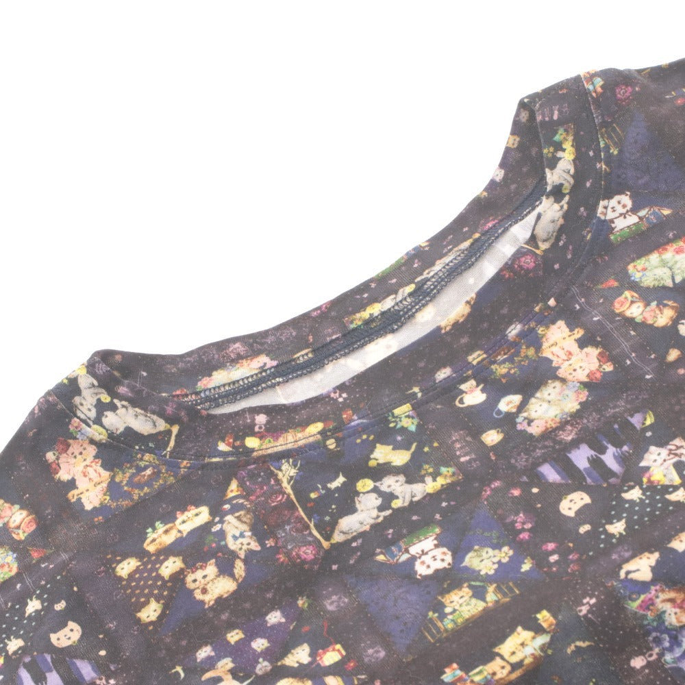 ■ ユキエモン yukiemon カットソー Tシャツ 半袖 袖フリル ねこあつめ 猫 ネコ レディース 3L マルチカラー ネイビー系 未使用 タグ付き