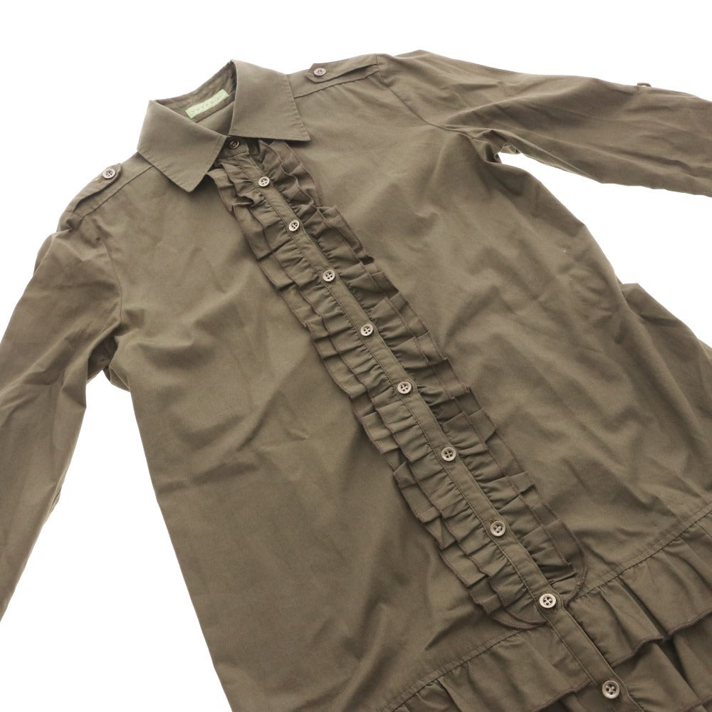 ■ VERSEAU ヴェルソー チュニック 長袖 VE-68050473 トップス 日本製 フリル シャツ レディース 38(M相当) カーキ タグ付き