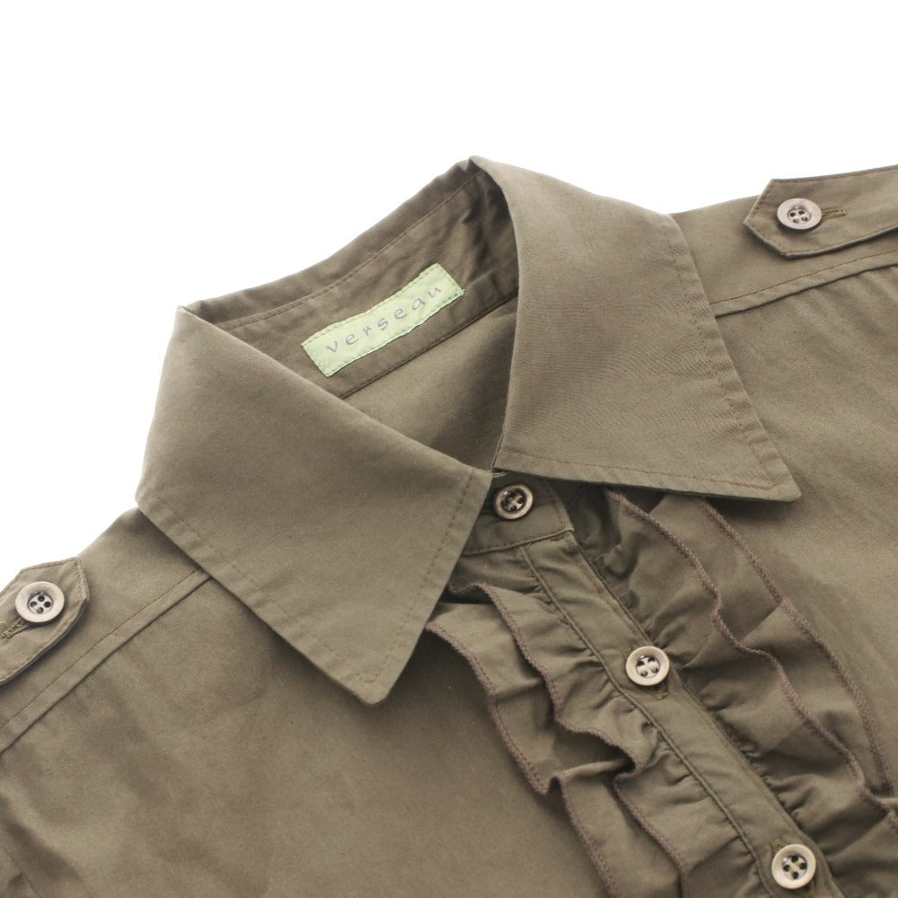 ■ VERSEAU ヴェルソー チュニック 長袖 VE-68050473 トップス 日本製 フリル シャツ レディース 38(M相当) カーキ タグ付き