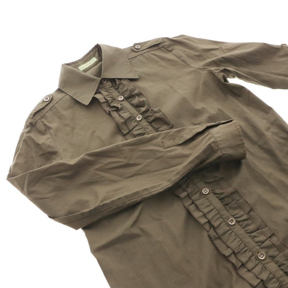 ■ VERSEAU ヴェルソー チュニック 長袖 VE-68050473 トップス 日本製 フリル シャツ レディース 38(M相当) カーキ タグ付き