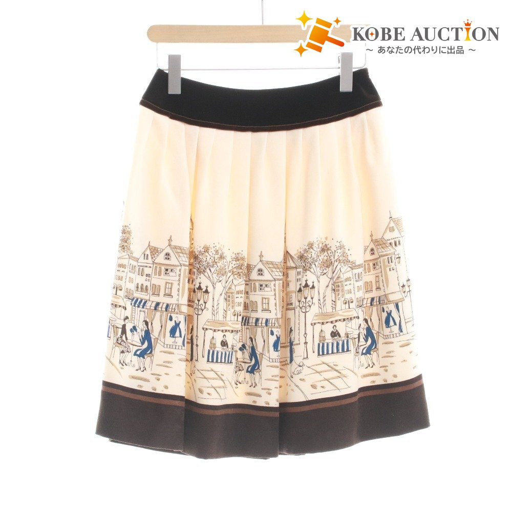 ■ エムズグレイシー スカート ひざ丈 ボトムス 日本製 ベロア 柄 レディース 38(M相当）オフホワイト ブラウン系