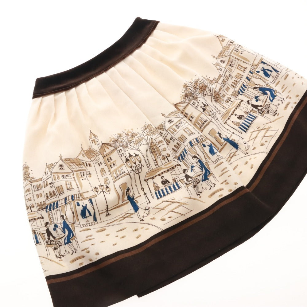 ■ エムズグレイシー スカート ひざ丈 ボトムス 日本製 ベロア 柄 レディース 38(M相当）オフホワイト ブラウン系