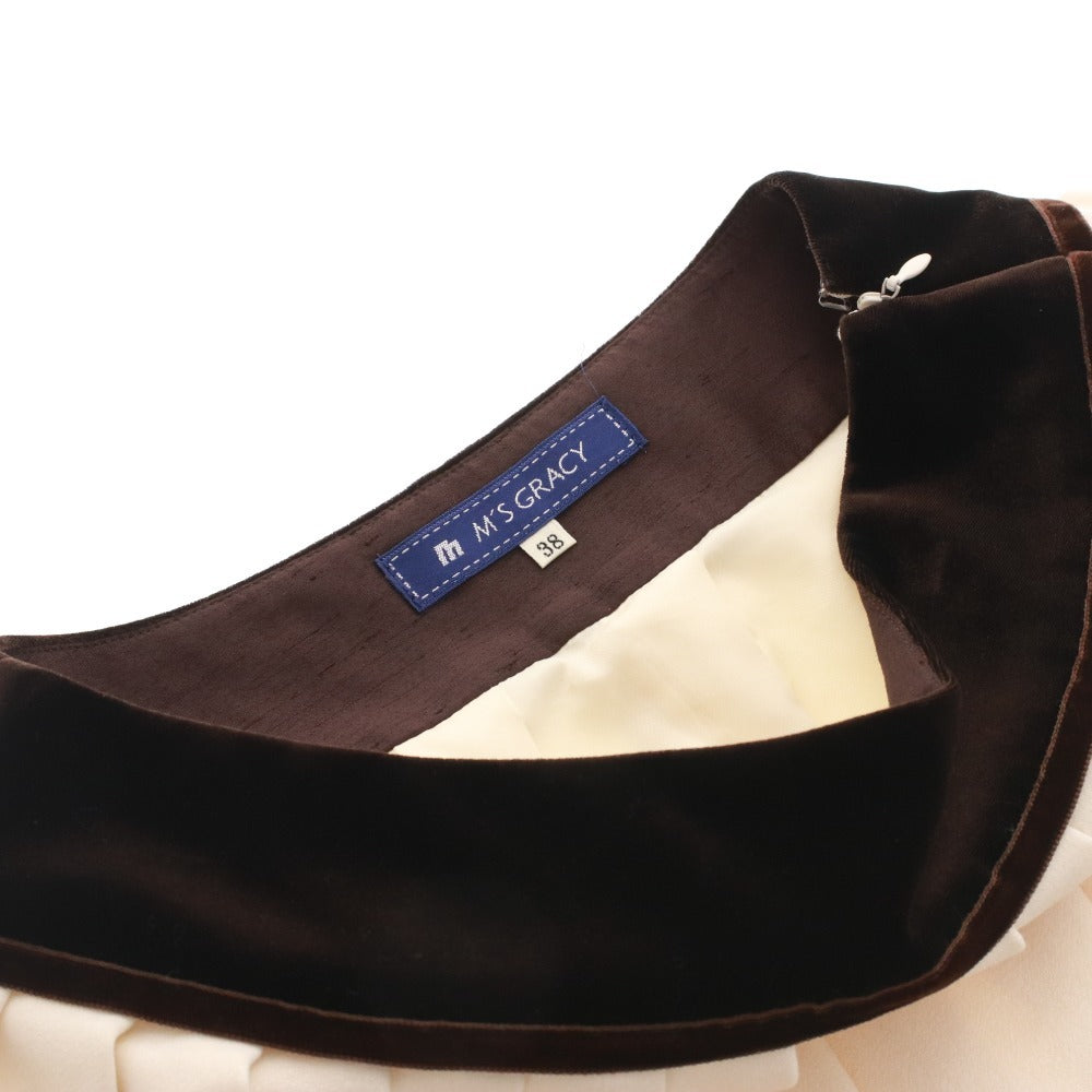 ■ エムズグレイシー スカート ひざ丈 ボトムス 日本製 ベロア 柄 レディース 38(M相当）オフホワイト ブラウン系