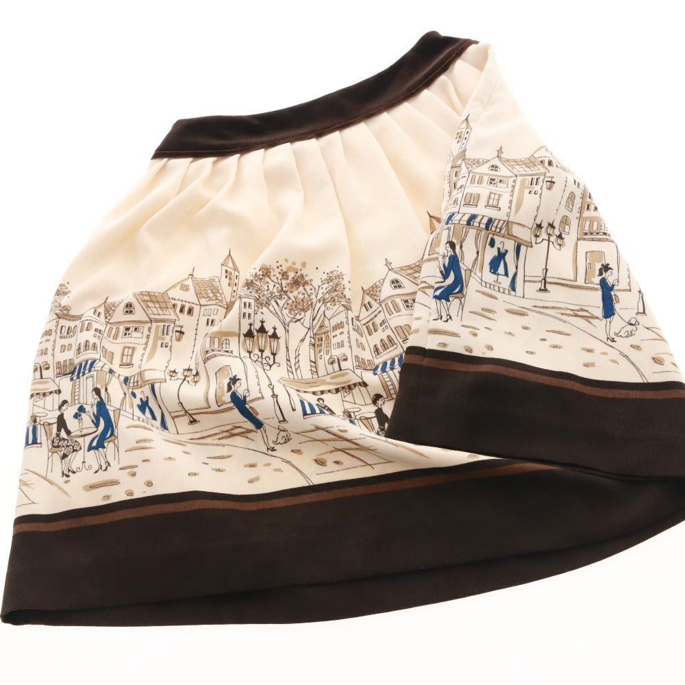 ■ エムズグレイシー スカート ひざ丈 ボトムス 日本製 ベロア 柄 レディース 38(M相当）オフホワイト ブラウン系