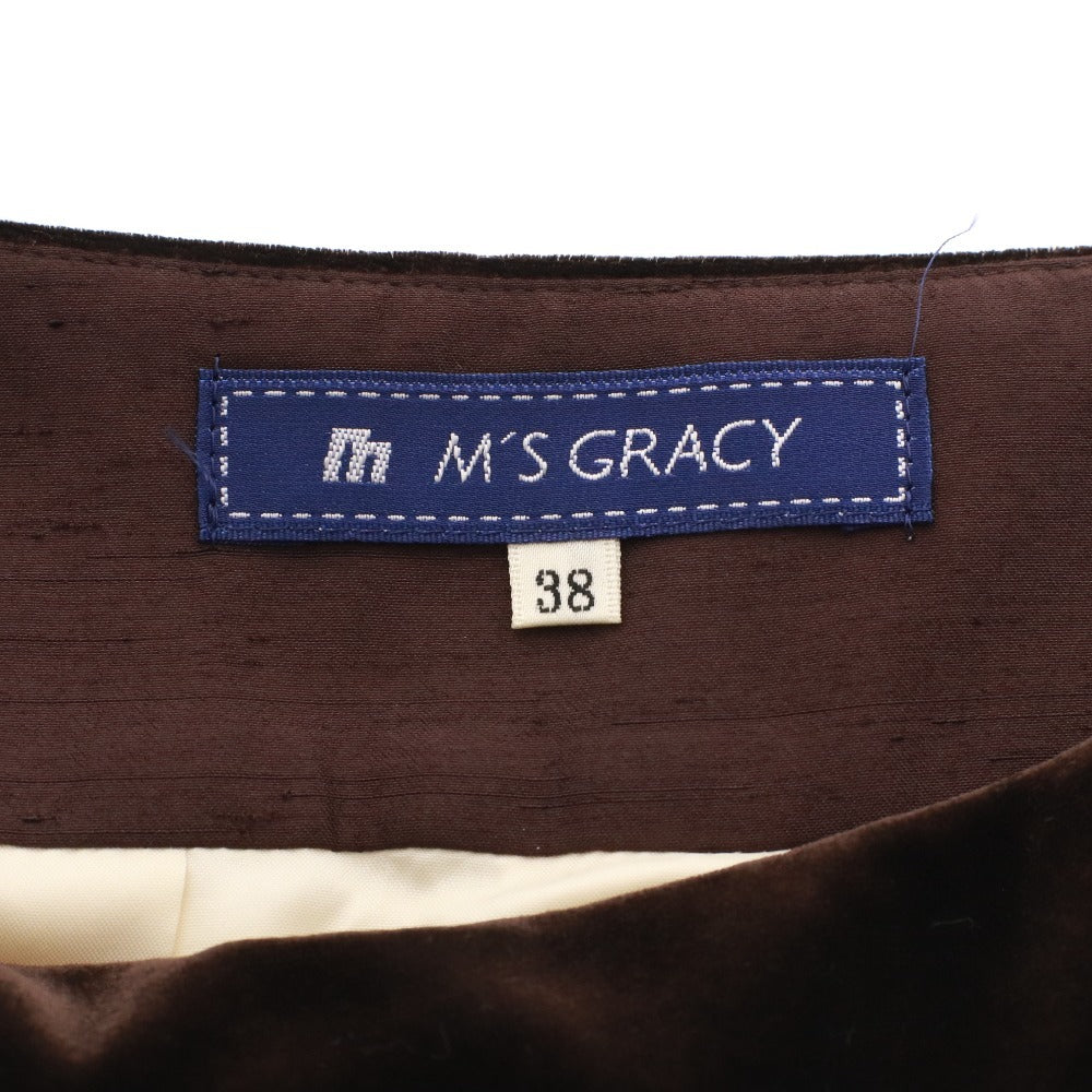 ■ エムズグレイシー スカート ひざ丈 ボトムス 日本製 ベロア 柄 レディース 38(M相当）オフホワイト ブラウン系