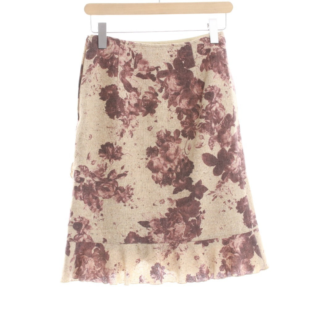 ■ レストローズ スカート ひざ丈 ボトムス 日本製 フリル Aライン 薔薇 レディース M ワイン ベージュ系