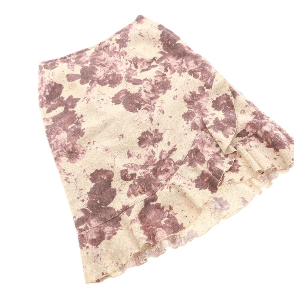■ レストローズ スカート ひざ丈 ボトムス 日本製 フリル Aライン 薔薇 レディース M ワイン ベージュ系