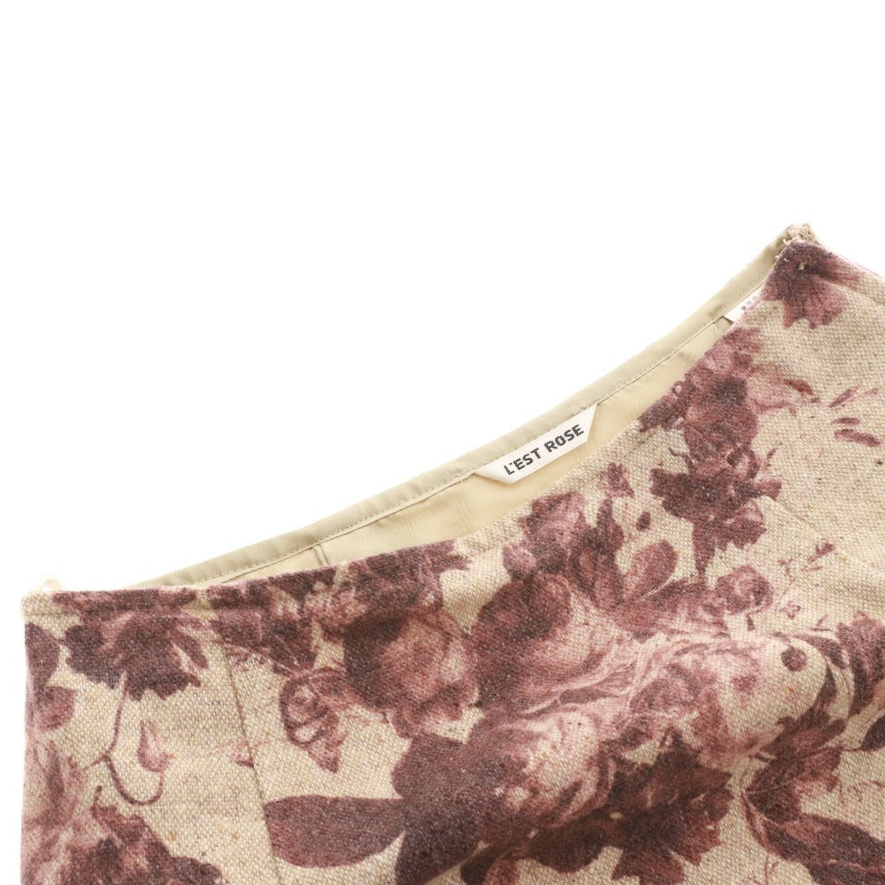 ■ レストローズ スカート ひざ丈 ボトムス 日本製 フリル Aライン 薔薇 レディース M ワイン ベージュ系