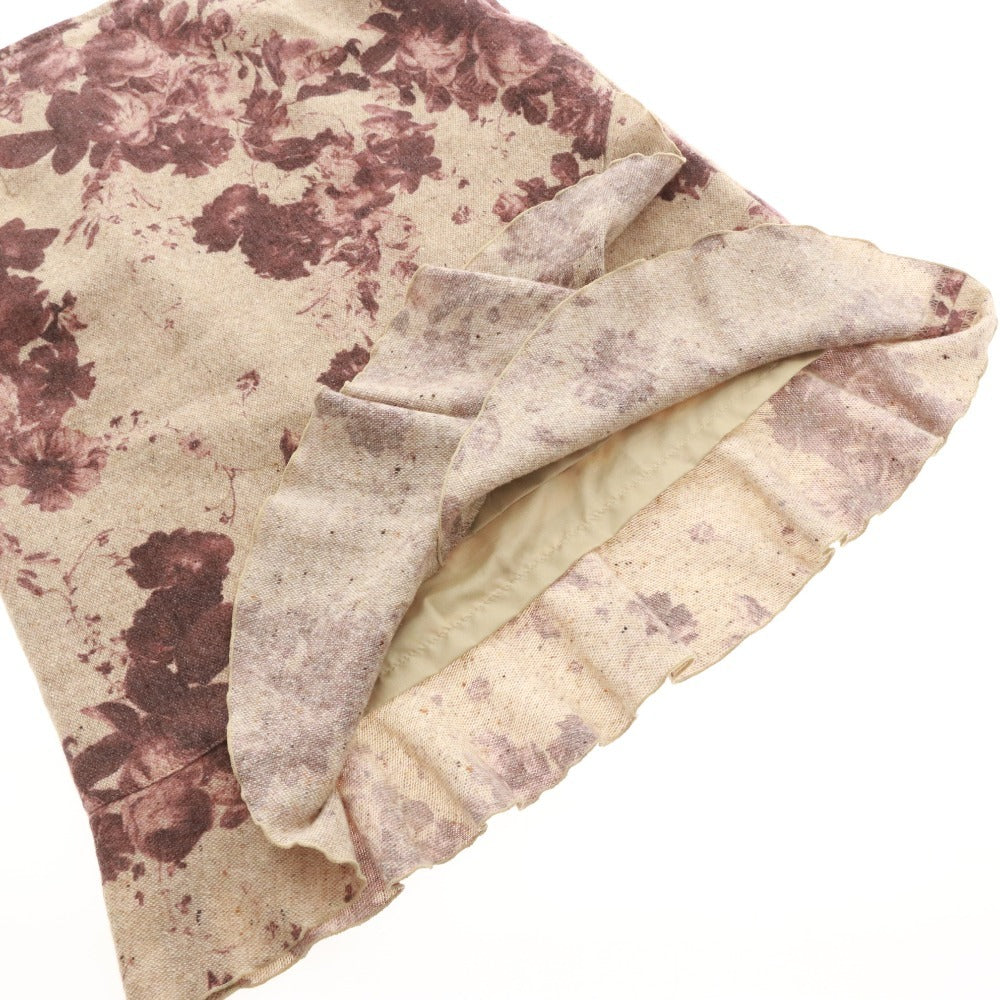 ■ レストローズ スカート ひざ丈 ボトムス 日本製 フリル Aライン 薔薇 レディース M ワイン ベージュ系