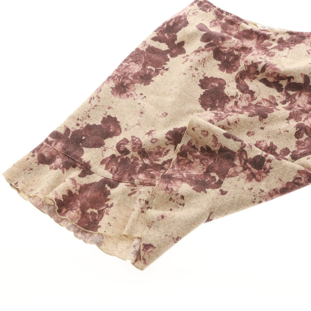 ■ レストローズ スカート ひざ丈 ボトムス 日本製 フリル Aライン 薔薇 レディース M ワイン ベージュ系