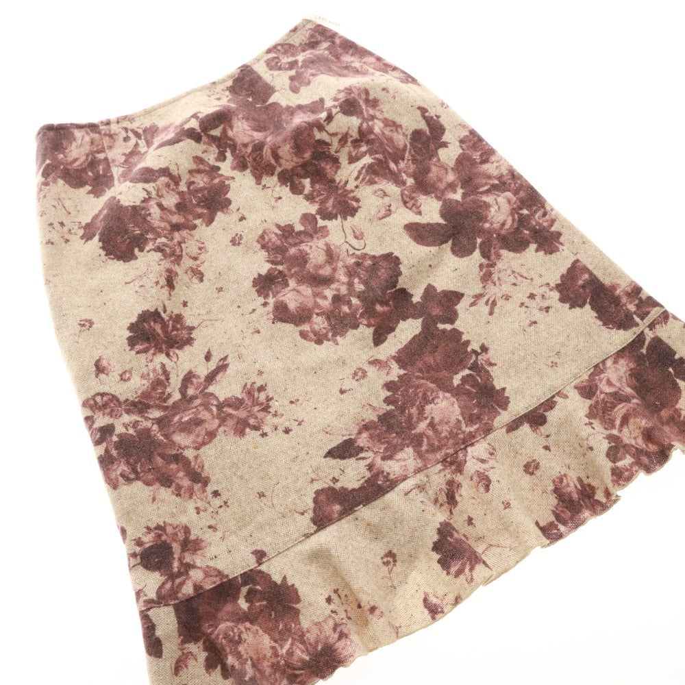 ■ レストローズ スカート ひざ丈 ボトムス 日本製 フリル Aライン 薔薇 レディース M ワイン ベージュ系