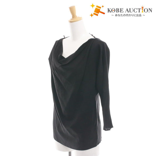 ■ アキコオガワ AKIKO OGAWA カットソー 七分袖 114-12006 トップス 日本製 絹 シルク レディース 36(S相当）ブラック タグ付き