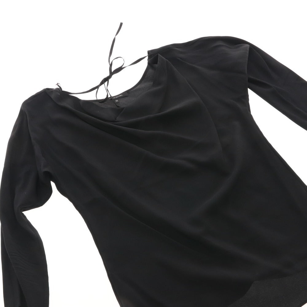 ■ アキコオガワ AKIKO OGAWA カットソー 七分袖 114-12006 トップス 日本製 絹 シルク レディース 36(S相当）ブラック タグ付き