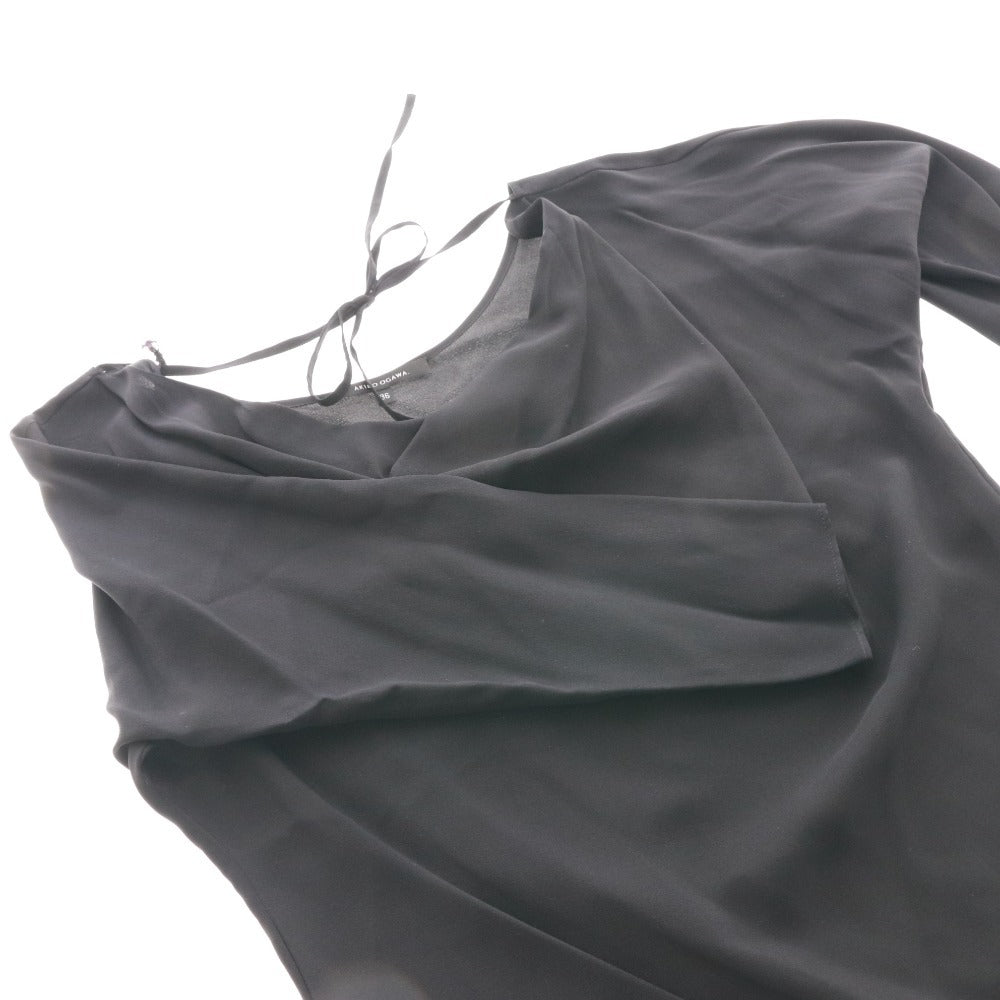 ■ アキコオガワ AKIKO OGAWA カットソー 七分袖 114-12006 トップス 日本製 絹 シルク レディース 36(S相当）ブラック タグ付き