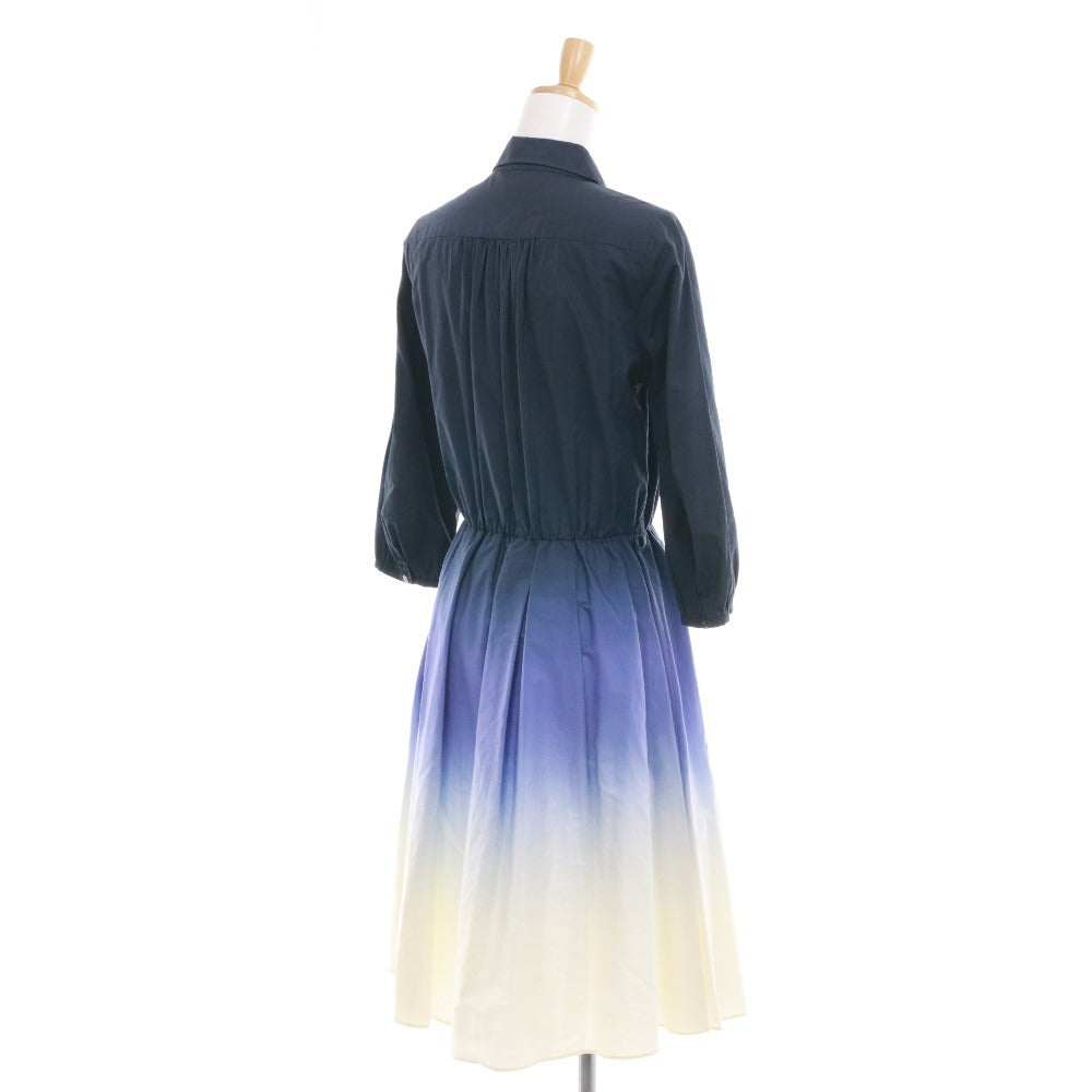 Akiko Ogawa Long Dress, Long Sleeves, Top and Bottoms, Made in Japan, Pleated, Gradient, Women's, Size 38 (Equivalent to M), Blue, Includes Accessories