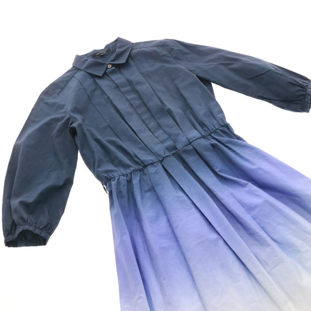 Akiko Ogawa Long Dress, Long Sleeves, Top and Bottoms, Made in Japan, Pleated, Gradient, Women's, Size 38 (Equivalent to M), Blue, Includes Accessories
