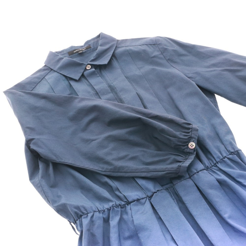 Akiko Ogawa Long Dress, Long Sleeves, Top and Bottoms, Made in Japan, Pleated, Gradient, Women's, Size 38 (Equivalent to M), Blue, Includes Accessories