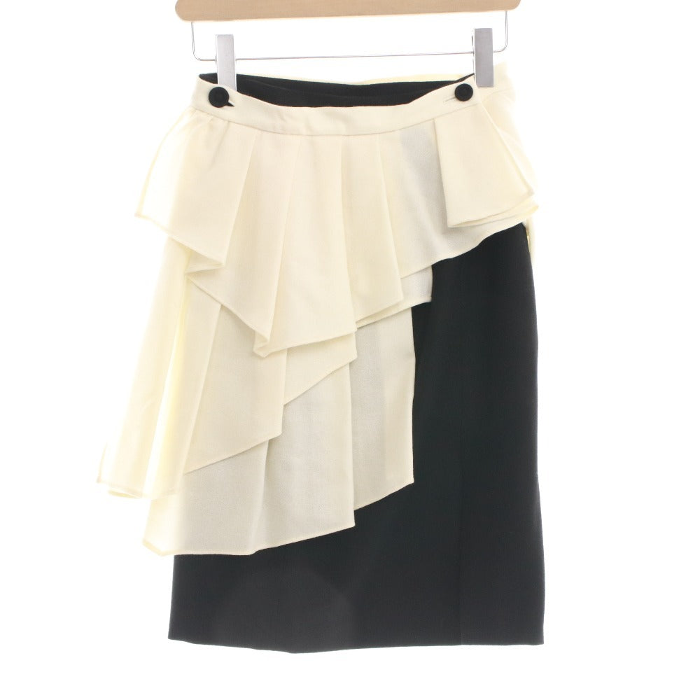 ■ アキコオガワ ひざ丈スカート 133-13031 ボトムス フリル アシンメトリー モノトーン レディース 36(S相当）ブラック系 タグ付き
