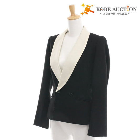 ■ アキコオガワ AKIKO OGAWA ジャケット 長袖 133-10029 テーラード ショールカラー レディース 38(M相当）ブラック系 タグ付き