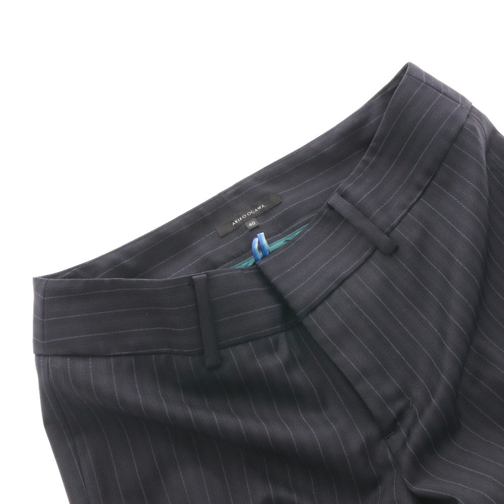 ■ アキコオガワ AKIKO OGAWA パンツ 133-14015 ボトムス センタープレス ストライプ レディース 40(L相当）ネイビー タグ付き