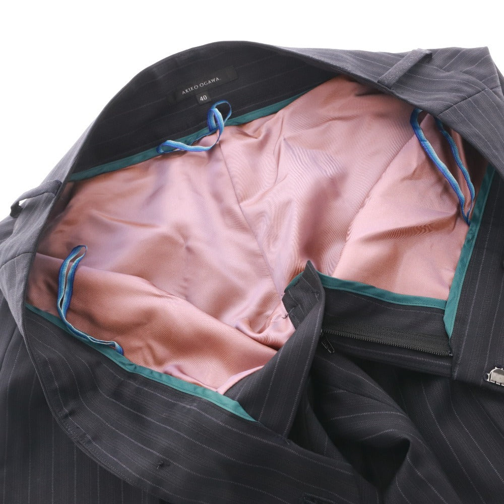 ■ アキコオガワ AKIKO OGAWA パンツ 133-14015 ボトムス センタープレス ストライプ レディース 40(L相当）ネイビー タグ付き