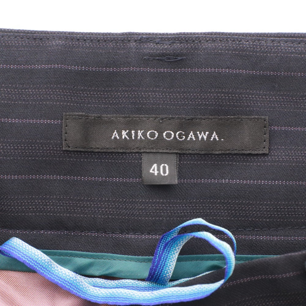■ アキコオガワ AKIKO OGAWA パンツ 133-14015 ボトムス センタープレス ストライプ レディース 40(L相当）ネイビー タグ付き