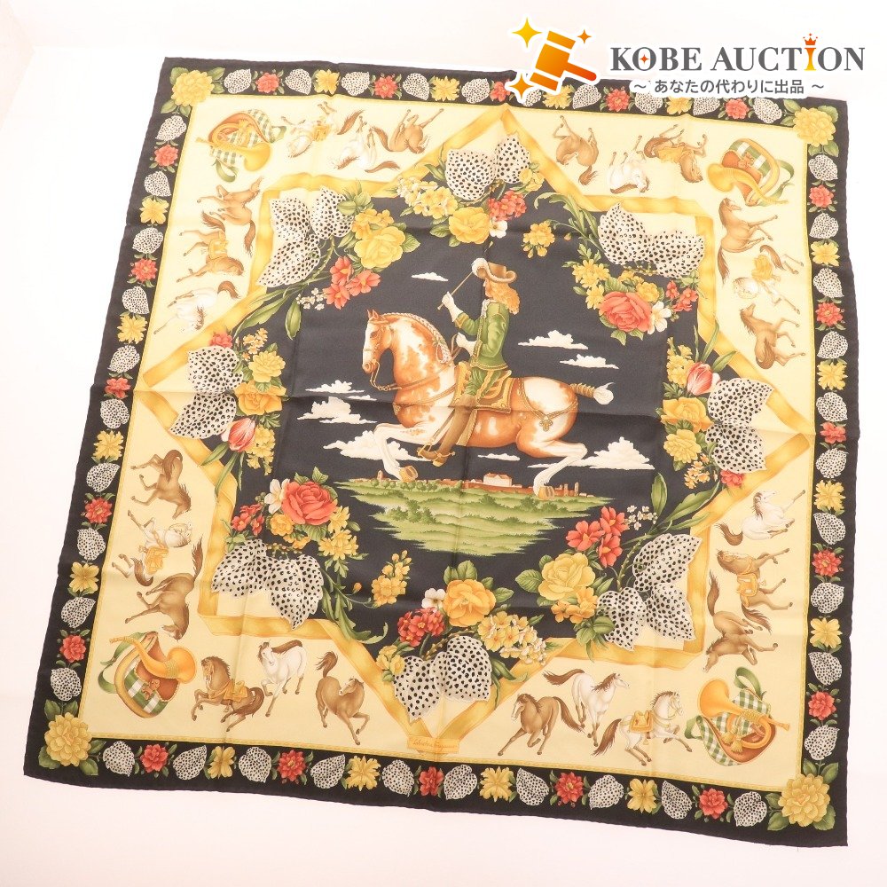 ■ サルヴァトーレ フェラガモ スカーフ ファッション小物 馬 花 レディース ブラック ベージュ