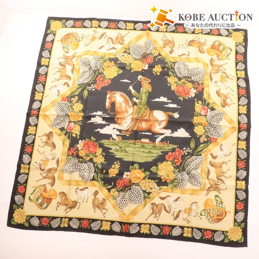 ■ サルヴァトーレ フェラガモ スカーフ ファッション小物 馬 花 レディース ブラック ベージュ