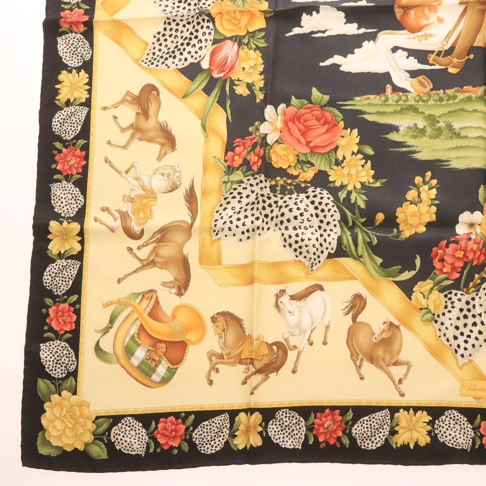 ■ サルヴァトーレ フェラガモ スカーフ ファッション小物 馬 花 レディース ブラック ベージュ