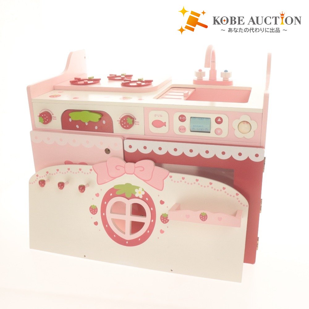 ■ マザーガーデン ままごとキッチンセット おもちゃ 野いちご 木製 鍋 包丁 まな板 等 ピンク レッド