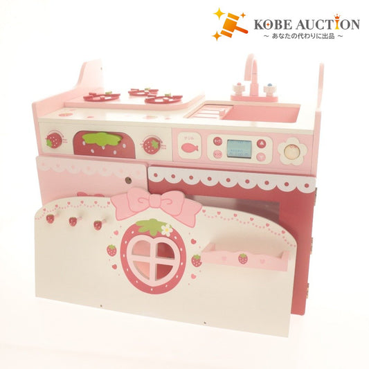 ■ マザーガーデン ままごとキッチンセット おもちゃ 野いちご 木製 鍋 包丁 まな板 等 ピンク レッド