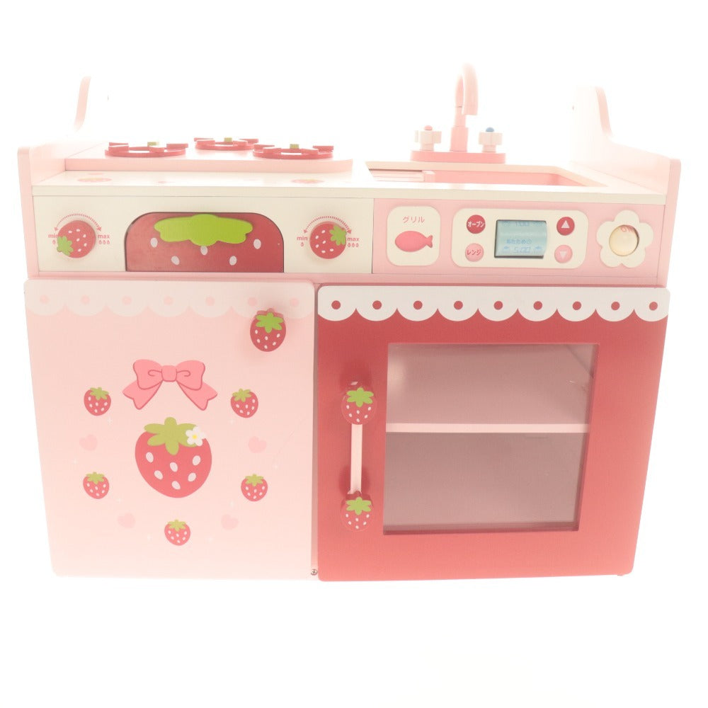 ■ マザーガーデン ままごとキッチンセット おもちゃ 野いちご 木製 鍋 包丁 まな板 等 ピンク レッド