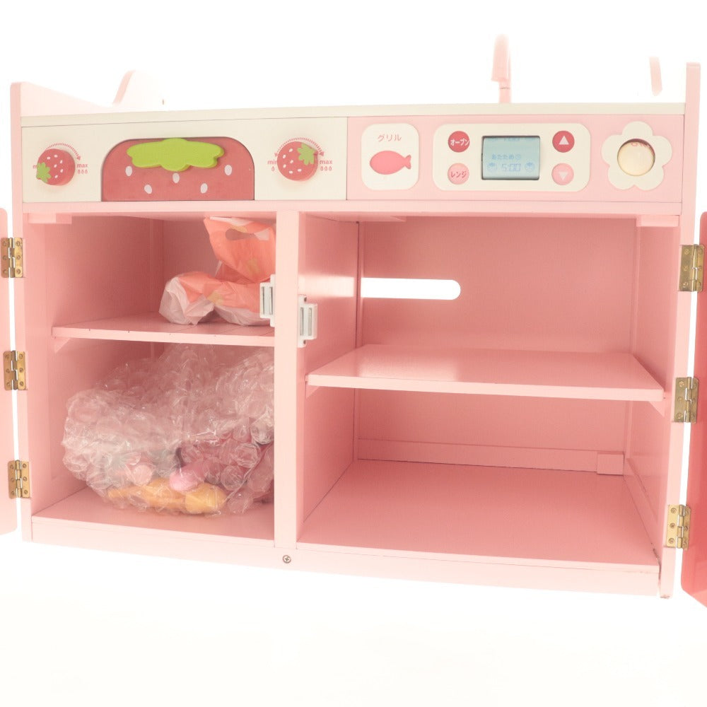 ■ マザーガーデン ままごとキッチンセット おもちゃ 野いちご 木製 鍋 包丁 まな板 等 ピンク レッド