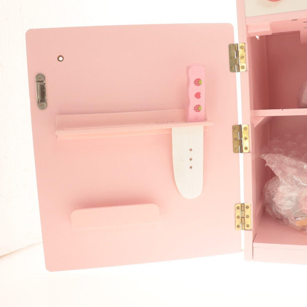 ■ マザーガーデン ままごとキッチンセット おもちゃ 野いちご 木製 鍋 包丁 まな板 等 ピンク レッド