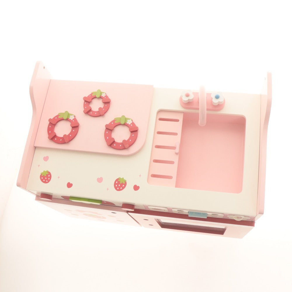 ■ マザーガーデン ままごとキッチンセット おもちゃ 野いちご 木製 鍋 包丁 まな板 等 ピンク レッド