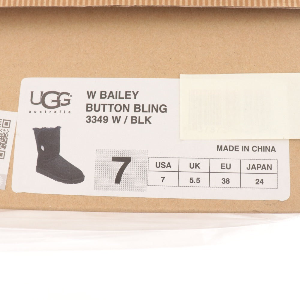 ■ アグ UGG ブーツ 靴 ベイリー ボタン ブリング スワロフスキー ラインストーン レディース 24cm ブラック 箱付き