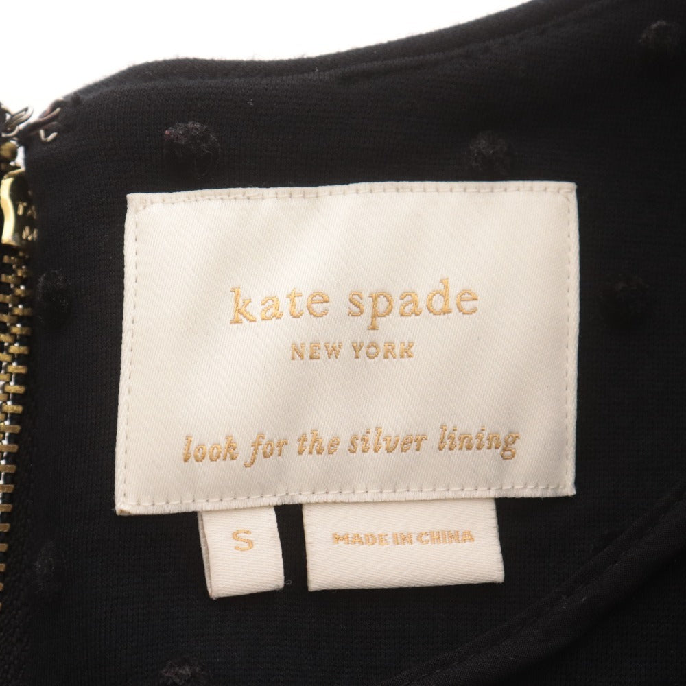 ■ ケイトスペード ワンピース ノースリーブ トップス ボトムス ドット ひざ丈 レディース S ブラック ベルト付き