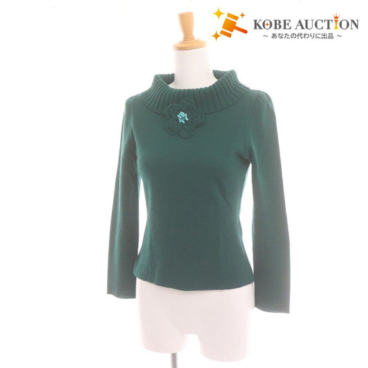 ■ エムズグレイシー ニット セーター 長袖 トップス ハイネック フラワー レディース 38 （M相当） グリーン