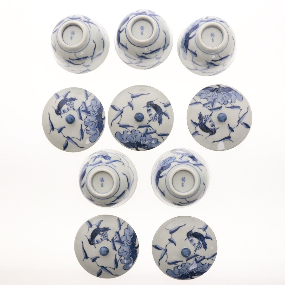 ■ 青華水鳥 龍泉造 お茶呑茶碗 湯呑 汲出し 和食器 セット まとめ売り 木箱付き 未使用