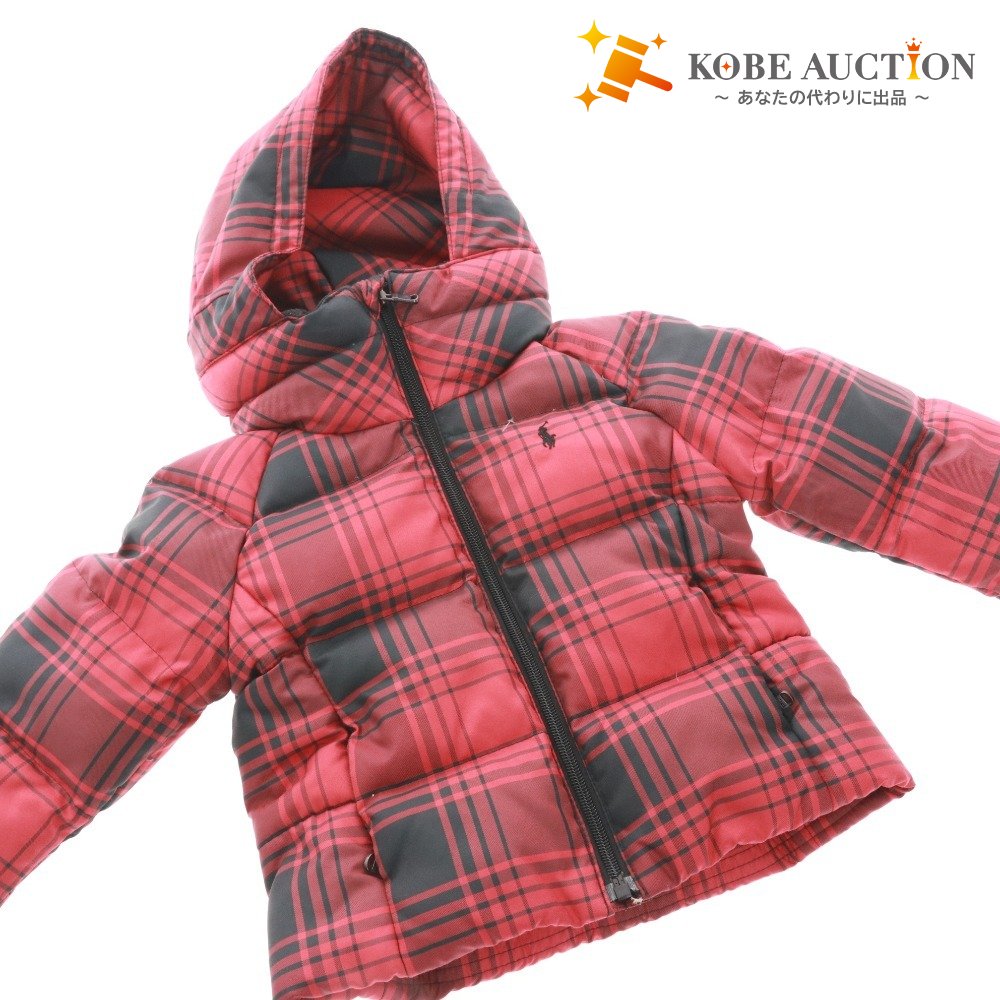 ■ Ralph Lauren Down Jacket, Long Sleeve, Check Pattern, Kids, Girls, Boys, Size 100/56, 3/3T, Red