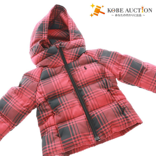 ■ Ralph Lauren Down Jacket, Long Sleeve, Check Pattern, Kids, Girls, Boys, Size 100/56, 3/3T, Red