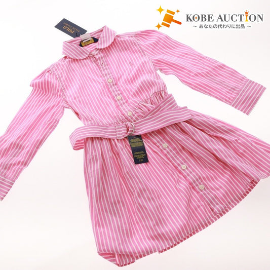 ■ ラルフローレン POLO シャツワンピース 長袖 トップス ボトムス ストライプ キッズ 3/3T(90-100相当） ピンク タグ付き 未使用