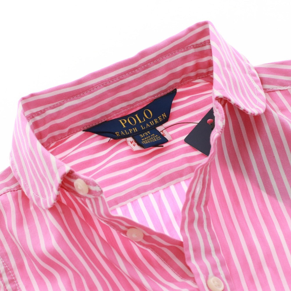 ■ ラルフローレン POLO シャツワンピース 長袖 トップス ボトムス ストライプ キッズ 3/3T(90-100相当） ピンク タグ付き 未使用