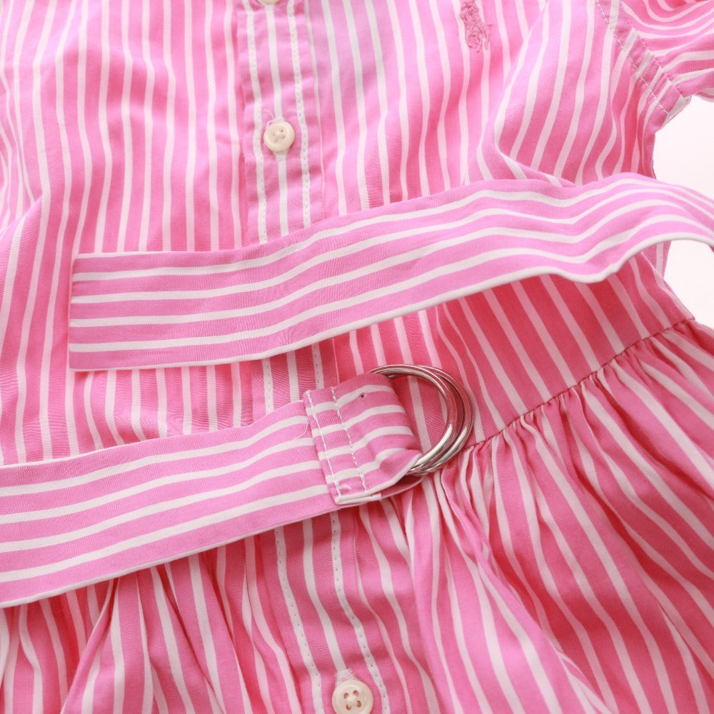 ■ ラルフローレン POLO シャツワンピース 長袖 トップス ボトムス ストライプ キッズ 3/3T(90-100相当） ピンク タグ付き 未使用